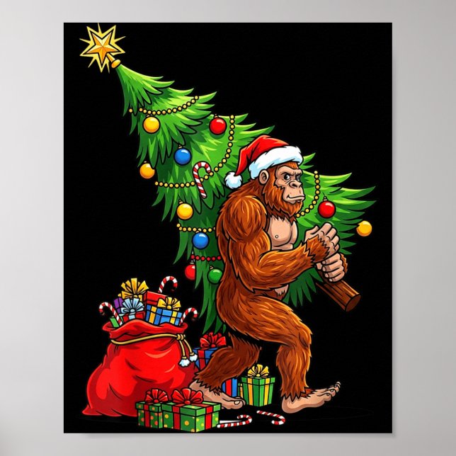 Bigfoot Christmas Tree Xmas Lights Funny Sasquatch Poster (Vorne)