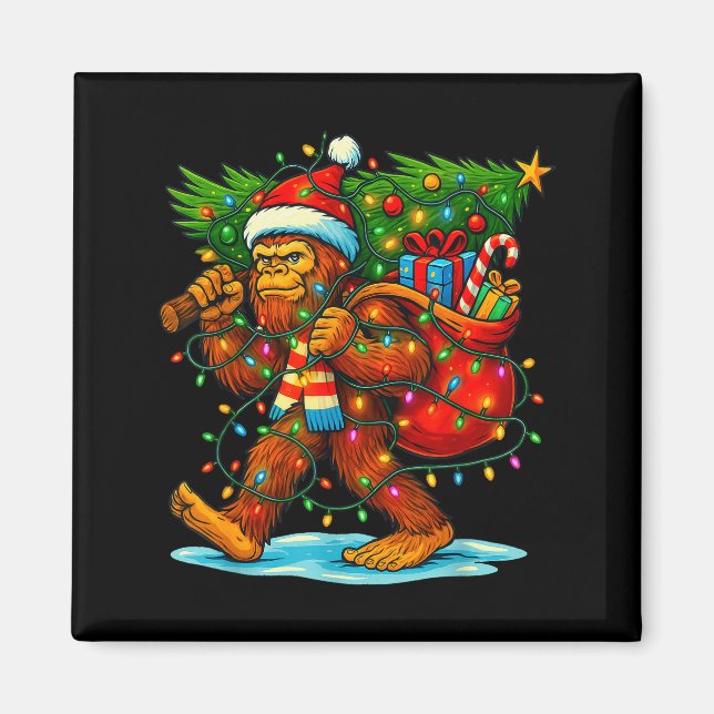 Bigfoot Christmas Tree Xmas Sasquatch Funny Lights Magnet (Vorne)