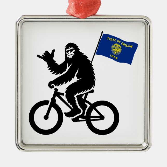 Bigfoot Cycling Oregon Flag Ornament Aus Metall (Vorne)