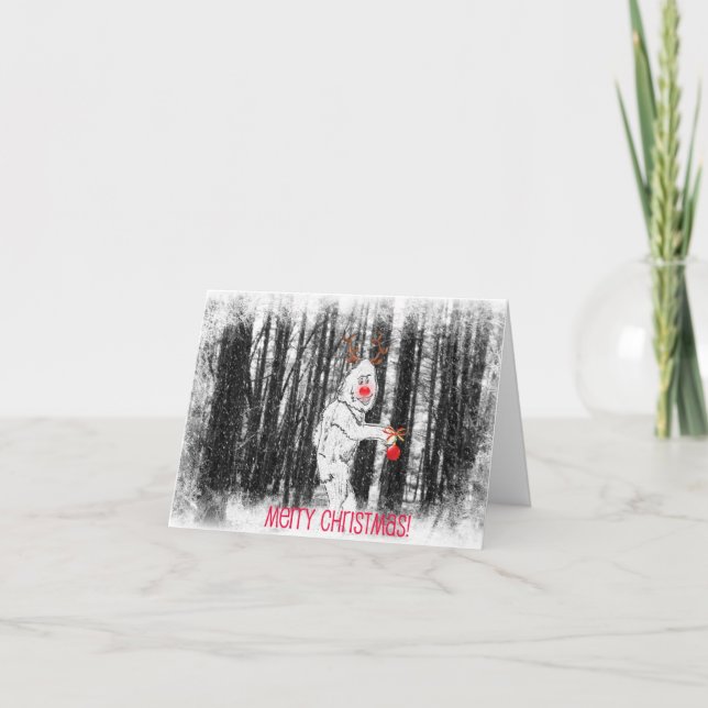 Bigfoot dans la carte de Noël de forêt (Devant)