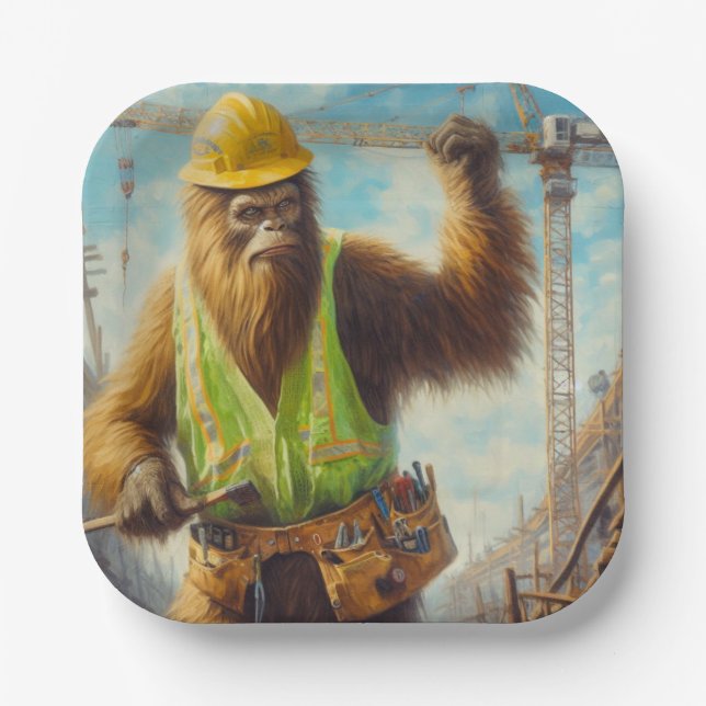 Bigfoot der Bauarbeiter Pappteller (Vorderseite)