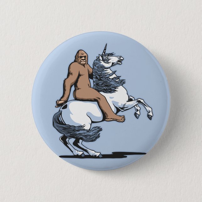 Bigfoot, der ein Einhorn reitet Button (Vorderseite)