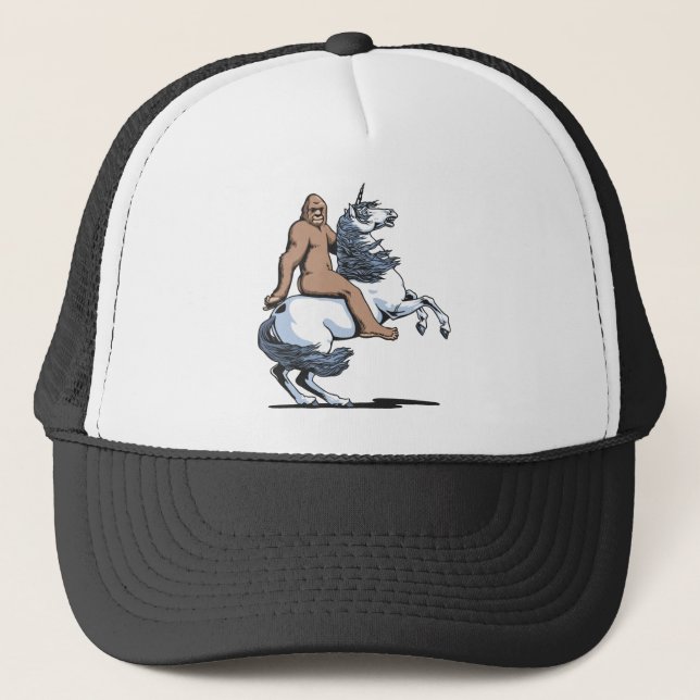 Bigfoot, der ein Einhorn reitet Truckerkappe (Vorderseite)