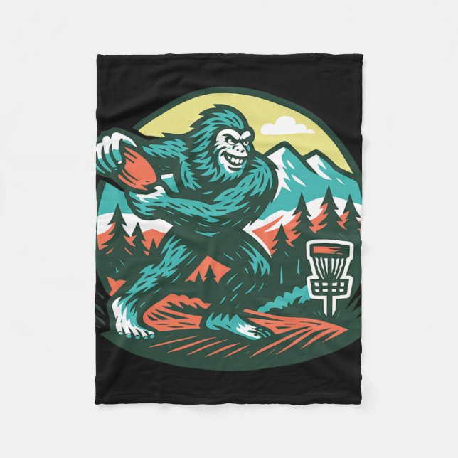 Bigfoot-Discgolfer Sasquatch-Discgolf Retro Fleecedecke (Vorderseite)