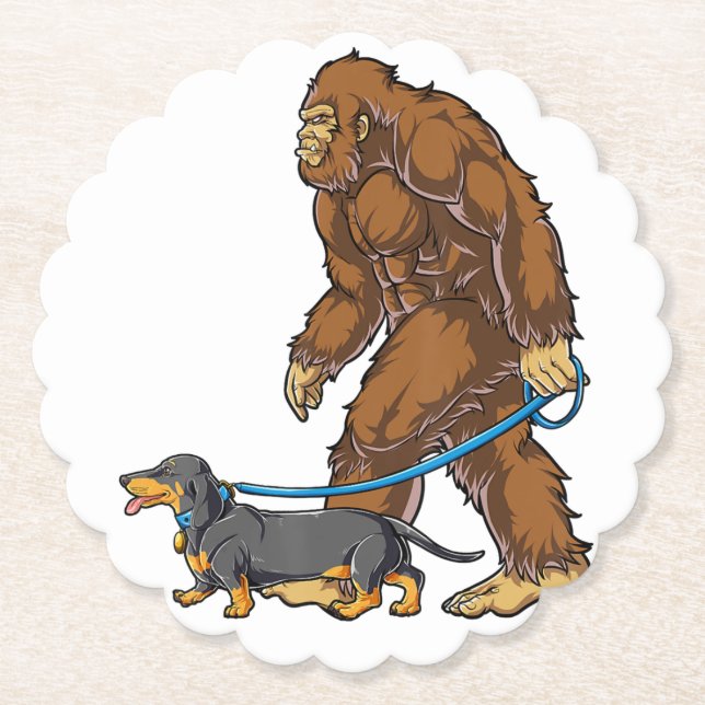 Bigfoot Dog Walk Dachshund T  Sasquatch Kids Men W Untersetzer (Vorderseite)