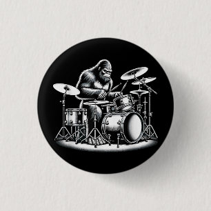 Bigfoot Drummer Sasquatch Playing Drums Musician B Button