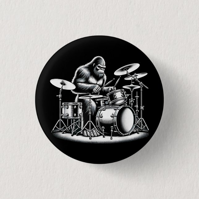 Bigfoot Drummer Sasquatch Playing Drums Musician B Button (Vorderseite)