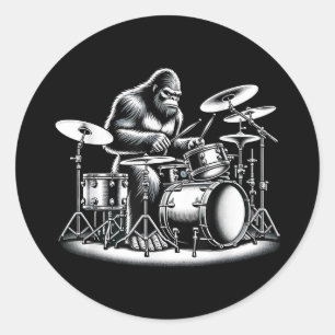 Bigfoot Drummer Sasquatch Playing Drums Musician B Runder Aufkleber