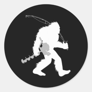Bigfoot Eisangeln Yeti Angler mit Bohren A Runder Aufkleber
