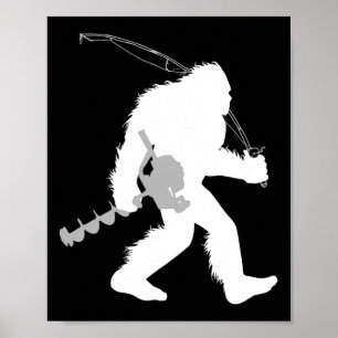 Bigfoot-Eisfischen Yeti-Angler mit Bohren A Poster