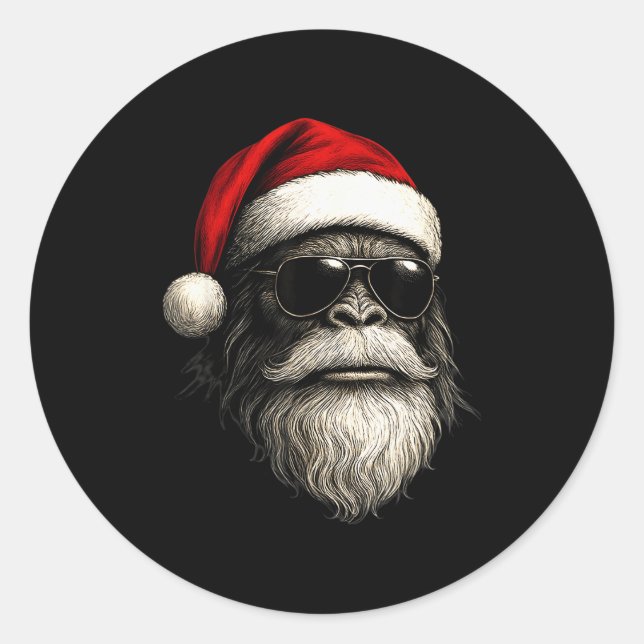 Bigfoot Face Sungles Santa Christmas Funny Xmas Sa Runder Aufkleber (Vorderseite)