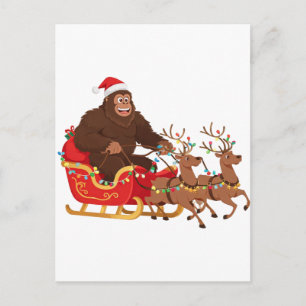 Bigfoot fährt mit einem Weihnachtsschlitten durch Postkarte