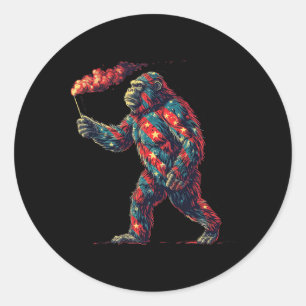 Bigfoot Feuerwerk 4. Juli Männer Sasquatch Americ Runder Aufkleber