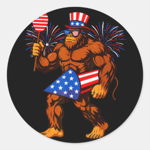 Bigfoot Feuerwerk amerikanische Flagge Bigfoot 4.  Runder Aufkleber