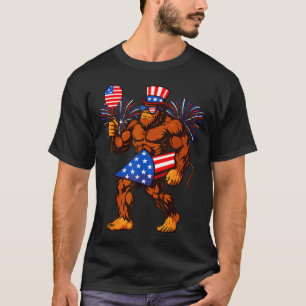 Bigfoot Feuerwerk Amerikanische Flagge Bigfoot 4. T-Shirt