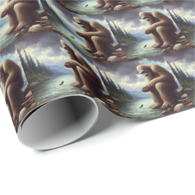 Bigfoot Fischen Geschenkpapier (Rolleneckpunkt)