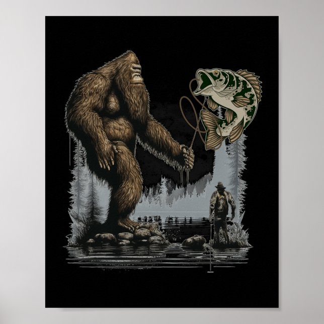 Bigfoot Fishing Funny Sasquatch Fisch Poster (Vorne)