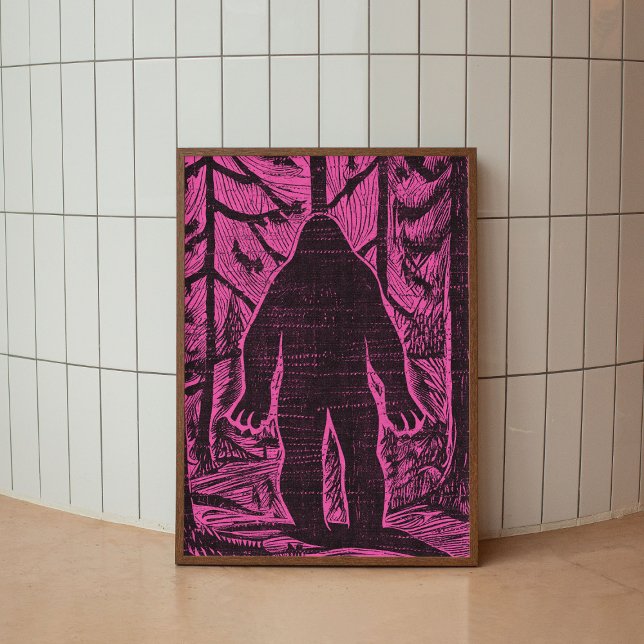 Bigfoot Forest Pink Retro Modern Wall Art Poster (Von Creator hochgeladen)