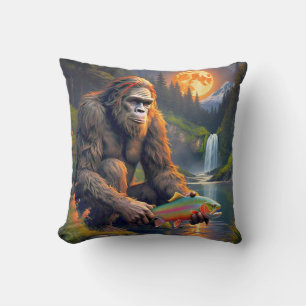 Bigfoot Fout Fischen durch Mondlicht Kissen