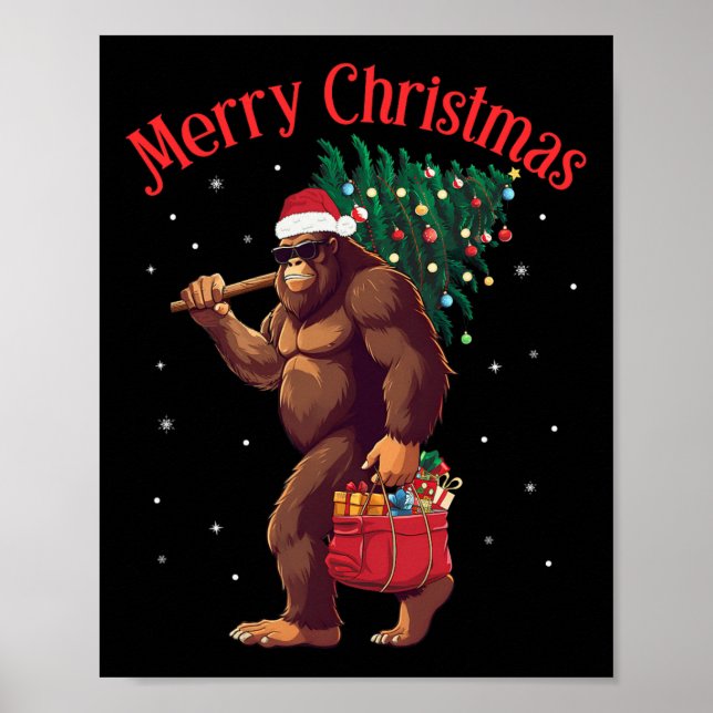 Bigfoot Frohe Weihnachtsbaum Lichter Sasquatch Xma Poster (Vorne)