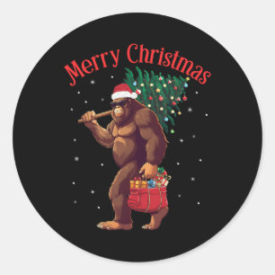 Bigfoot Frohe Weihnachtsbaum Lichter Sasquatch Xma Runder Aufkleber