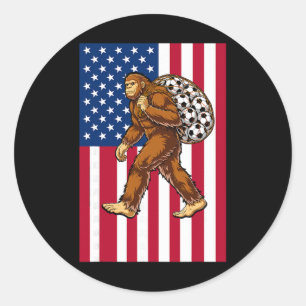 Bigfoot Fußball USA-Flagge Lustiger Patriotischer Runder Aufkleber