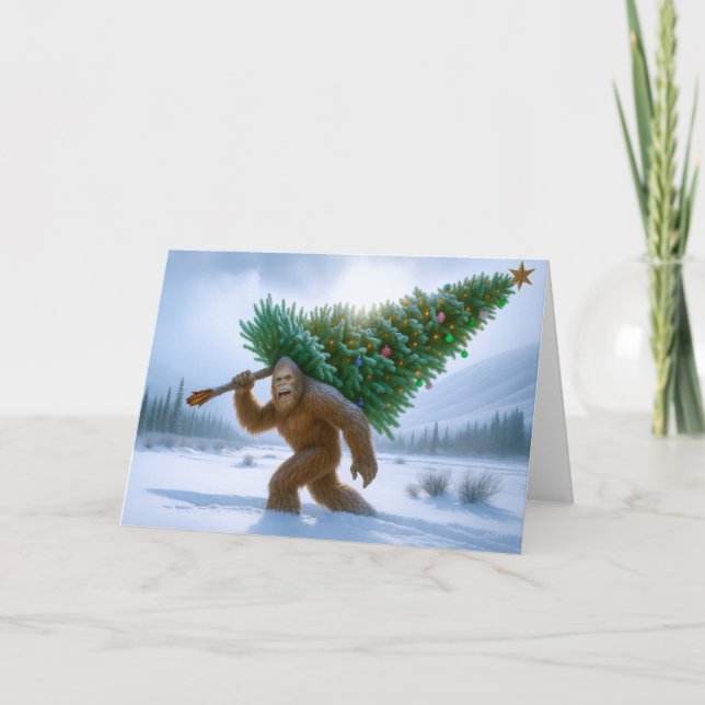 BIGFOOT GESICHTET - WEIHNACHTSBAUM FEIERTAGSKARTE (Vorderseite)