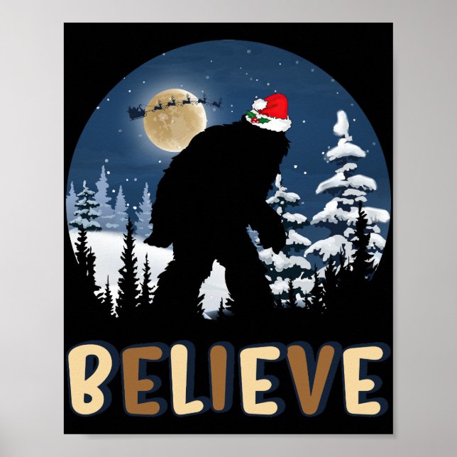 Bigfoot glauben an Weihnachten Funny Sasquatch Wei Poster (Vorne)