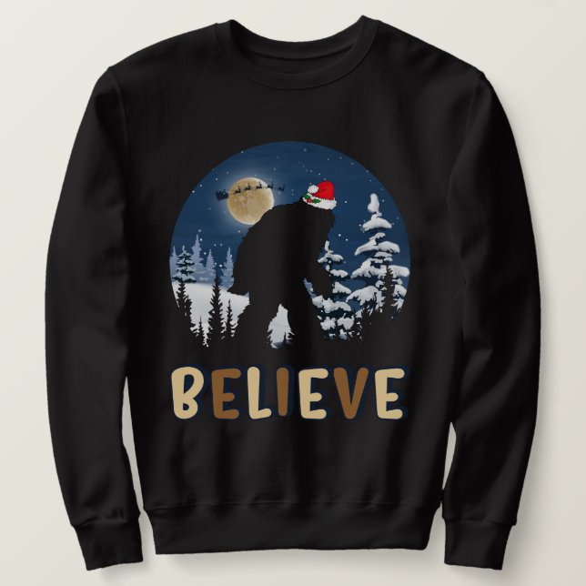 Bigfoot glauben an Weihnachten Funny Sasquatch Wei Sweatshirt (Design vorne)