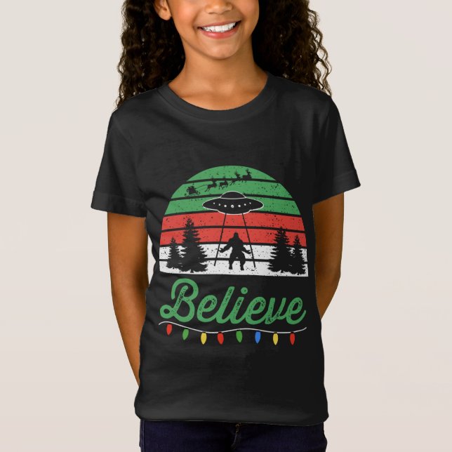 Bigfoot Glauben UFO Außerirdischen Santa Claus Rei T-Shirt (Vorderseite)