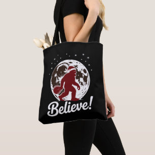 Bigfoot Glaubt Weihnachten Santa Hut Mond Sasquatc Tasche