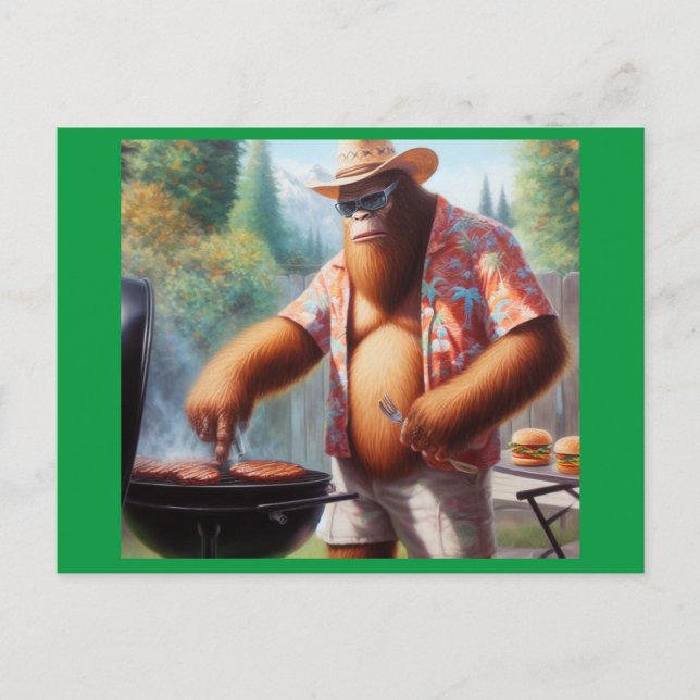 Bigfoot Grilling Burgers Postkarte (Vorderseite)