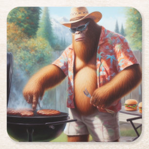 Bigfoot Grilling Burgers Rechteckiger Pappuntersetzer