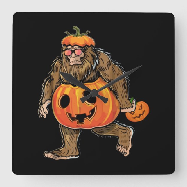 Bigfoot Halloween Pumpkin halloween Quadratische Wanduhr (Vorderseite)