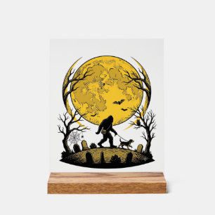 Bigfoot Halloween-Shirt Vollmond-Hunde-Spaziergang Acrylschild