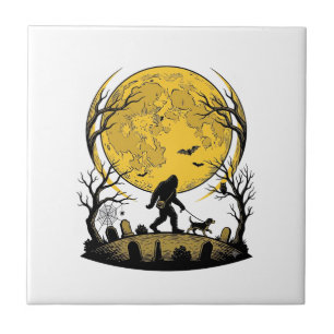 Bigfoot Halloween-Shirt Vollmond-Hunde-Spaziergang Fliese