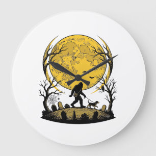 Bigfoot Halloween-Shirt Vollmond-Hunde-Spaziergang Große Wanduhr
