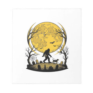 Bigfoot Halloween-Shirt Vollmond-Hunde-Spaziergang Notizblock