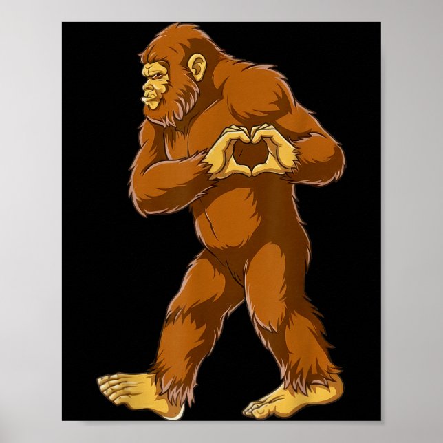 Bigfoot Heart Hands Funny Sasquatch Lover Valentin Poster (Vorne)