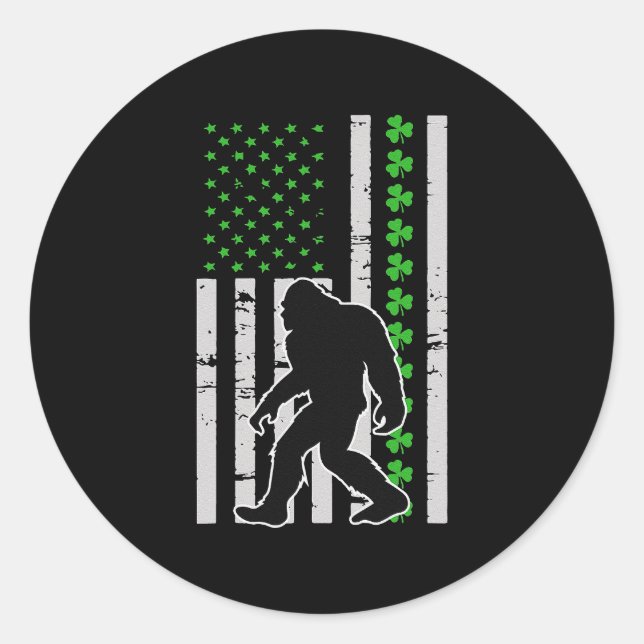 Bigfoot Irish St Patricks Day USA Flag Sasquatch Runder Aufkleber (Vorderseite)