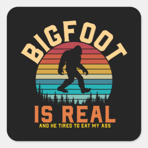 Bigfoot ist real Bigfoot Retro Design Quadratischer Aufkleber