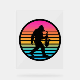 Bigfoot-Jazz-Saxophon-Retro-Sonnenuntergangs-Desig Acrylschild