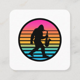 Bigfoot-Jazz-Saxophon-Retro-Sonnenuntergangs-Desig Quadratische Visitenkarte
