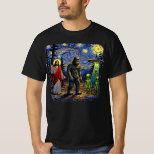Bigfoot Jesus Aliens Sternennacht – Sasquatch Van T-Shirt