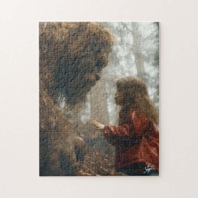 Bigfoot knien hinunter Hören auf ein Kinderpuzzle (Vertikal)