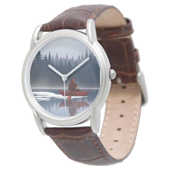 Bigfoot Lake Canoe Wilderness Pine Forest Armbanduhr (Schrägansicht)