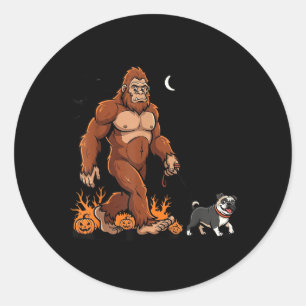 Bigfoot laufende Mops Halloween Hund Sasquatch Lus Runder Aufkleber