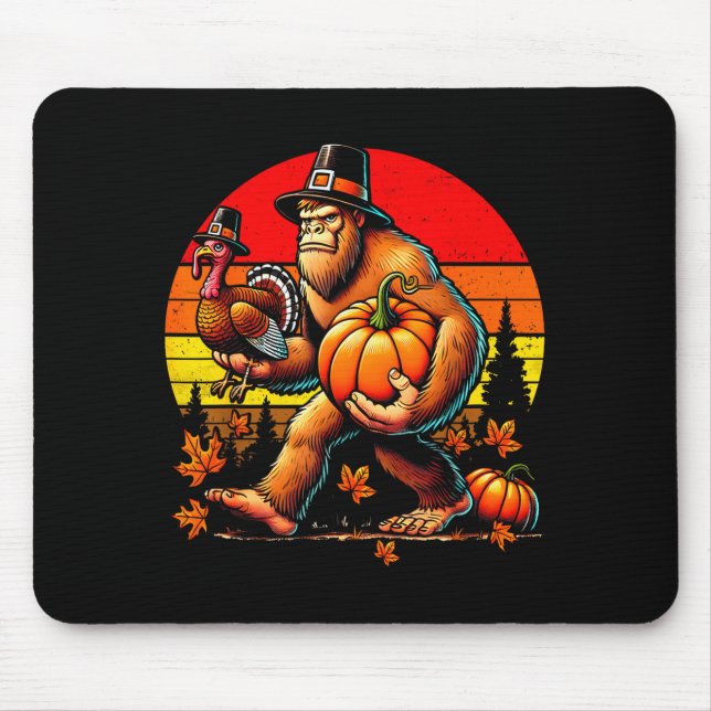 Bigfoot Lgrim Turkey Pumpkin Thanksgiving Day Boys Mousepad (Vorne)