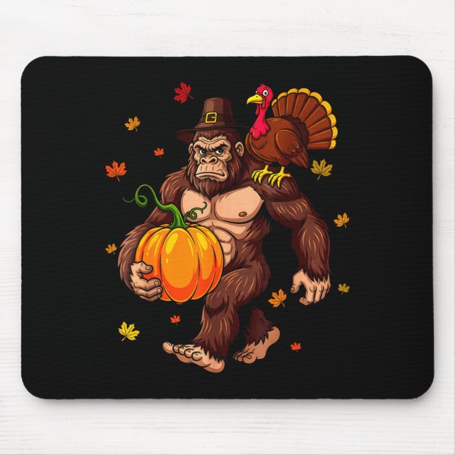 Bigfoot Lgrim Turkey Pumpkin Thanksgiving Day Boys Mousepad (Vorne)