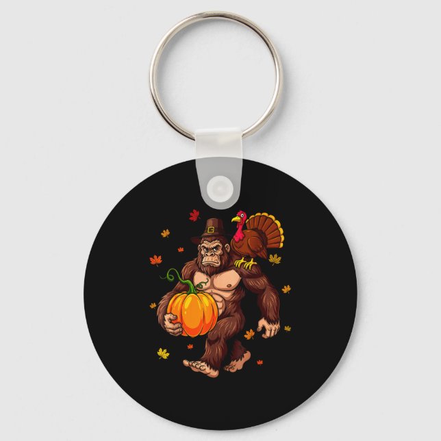 Bigfoot Lgrim Turkey Pumpkin Thanksgiving Day Boys Schlüsselanhänger (Vorderseite)